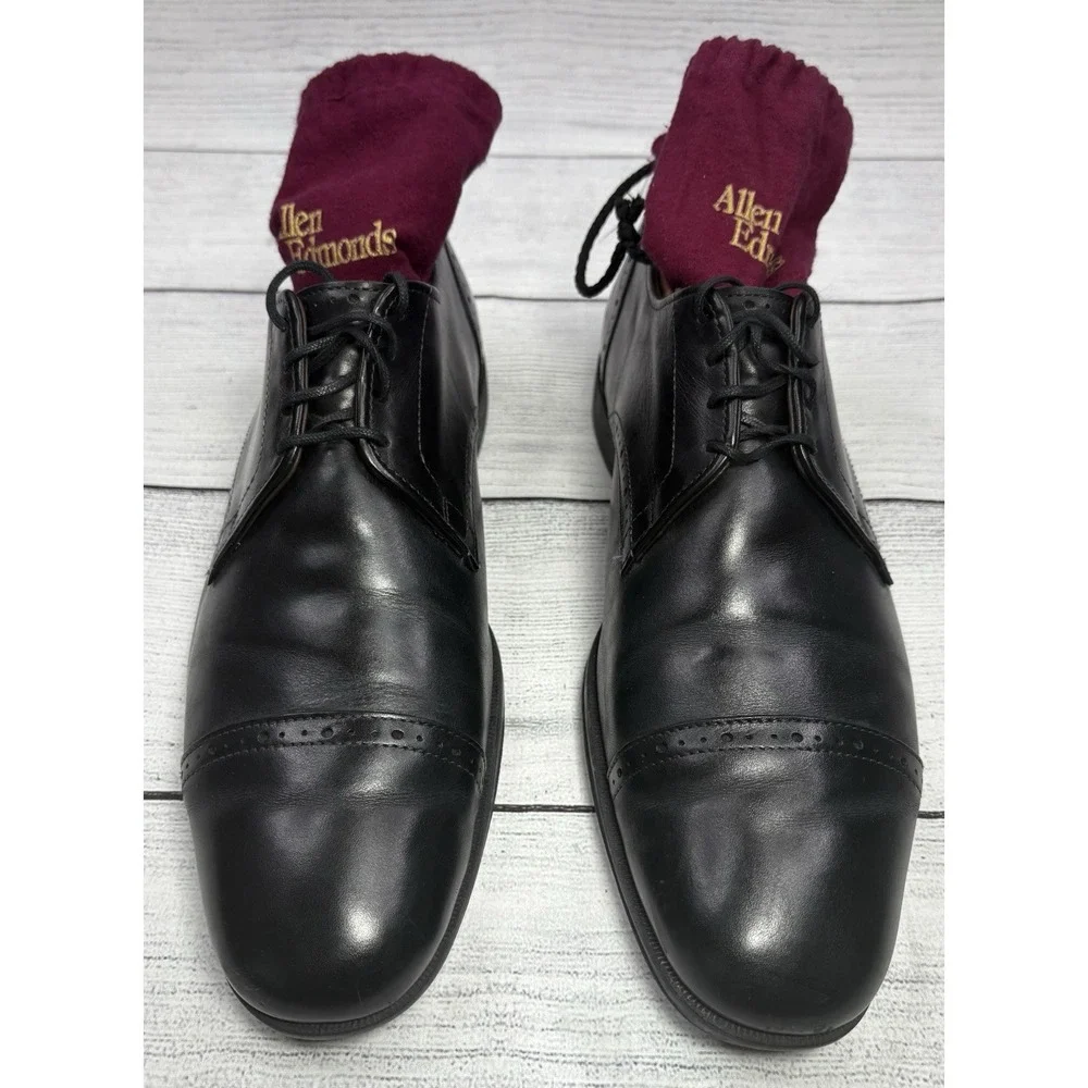 Allen Edmunds Black Lace up Cap Toe Shoes Style *Back Bay* Size 9.5